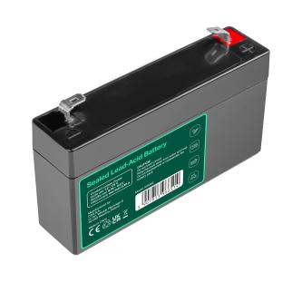 Green Cell 6V 1.2Ah AGM VRLA battery with Faston 187 terminals for alarms and toys.