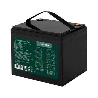 Green Cell CUBE 12.8V 80Ah LiFePO4 battery with handle, ideal for campers and cleaning equipment.