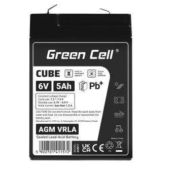 Green Cell CUBE 6V 5Ah AGM VRLA battery, IP54 rated for deep cycle applications like alarm systems.